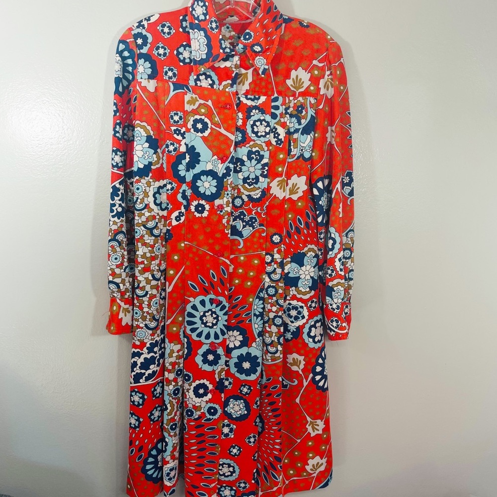 VINTAGE 70’s Floral Print Button Front Dress